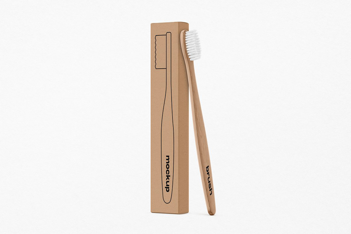 Bamboo Toothbrush and Packaging box Mockup