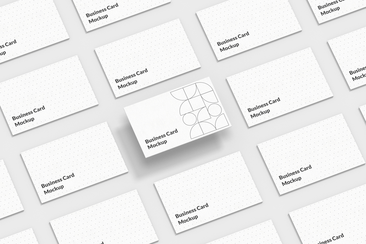 Grid of 9 business card mockups in various designs.