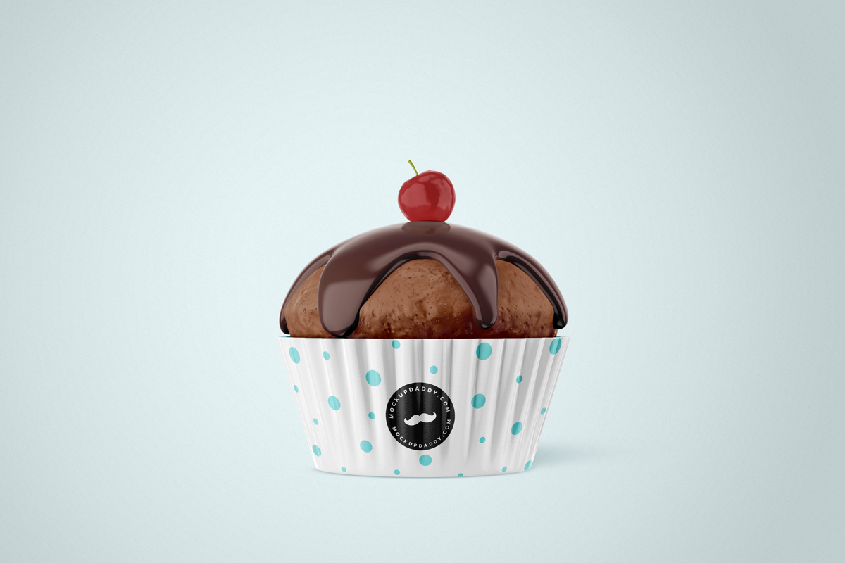 Chocolate cupcake mockup with cherry on top.