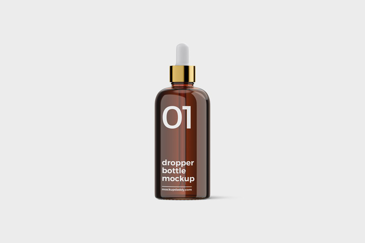 Large Dropper Bottle Mockup with golden and white cap