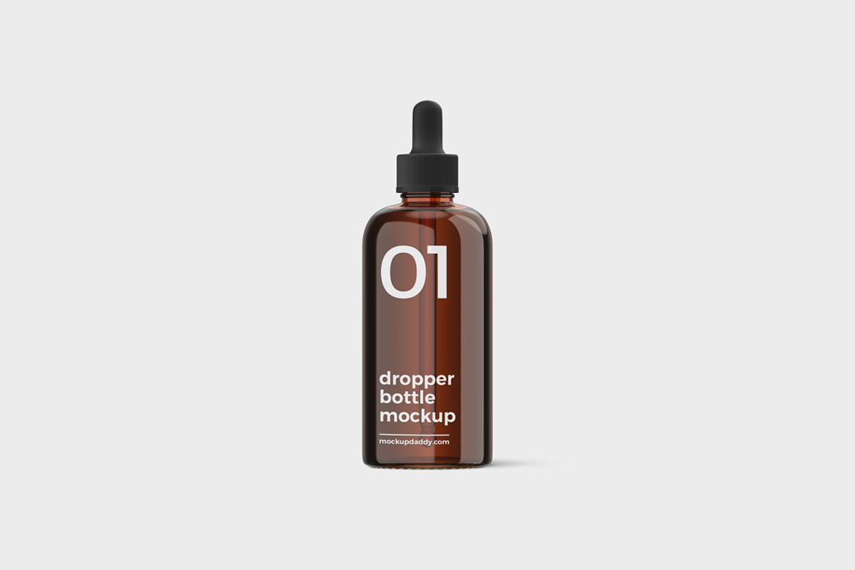 Large Dropper Bottle Mockup with golden and white cap