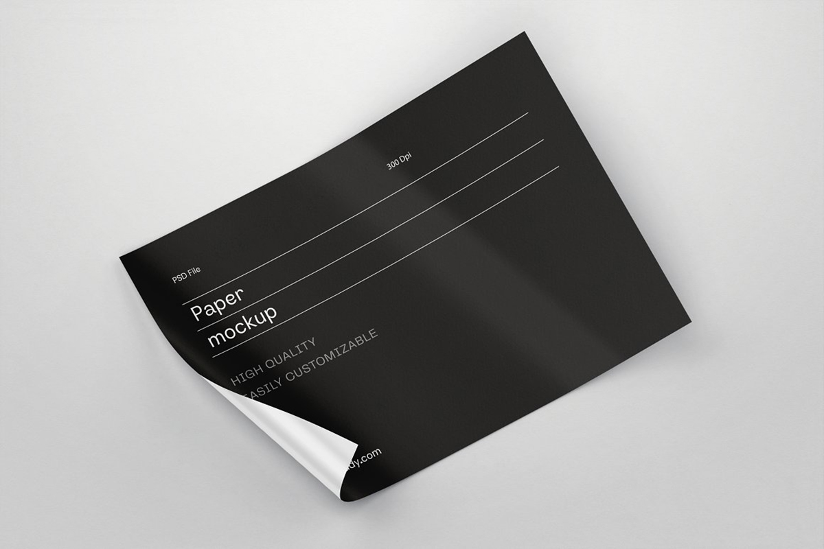 Open A4 landscape paper mockup with shadow