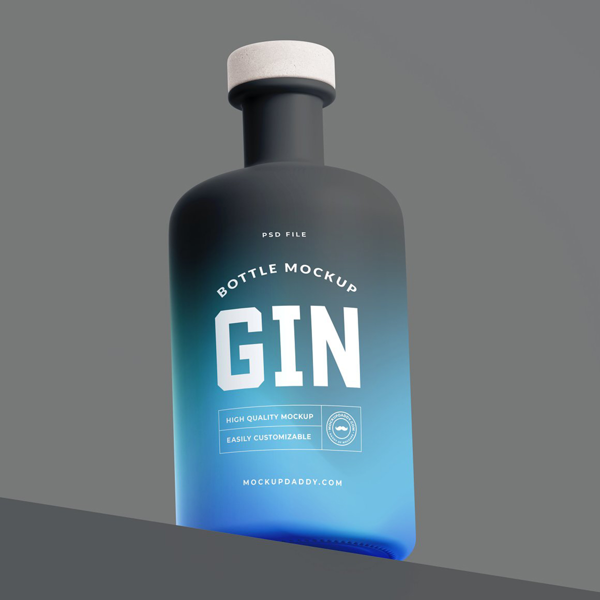 Gin Bottle Mockup in black and blue color with white cap 