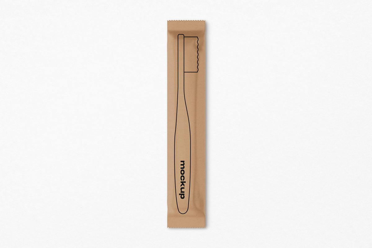Brown toothbrush packaging pouch mockup