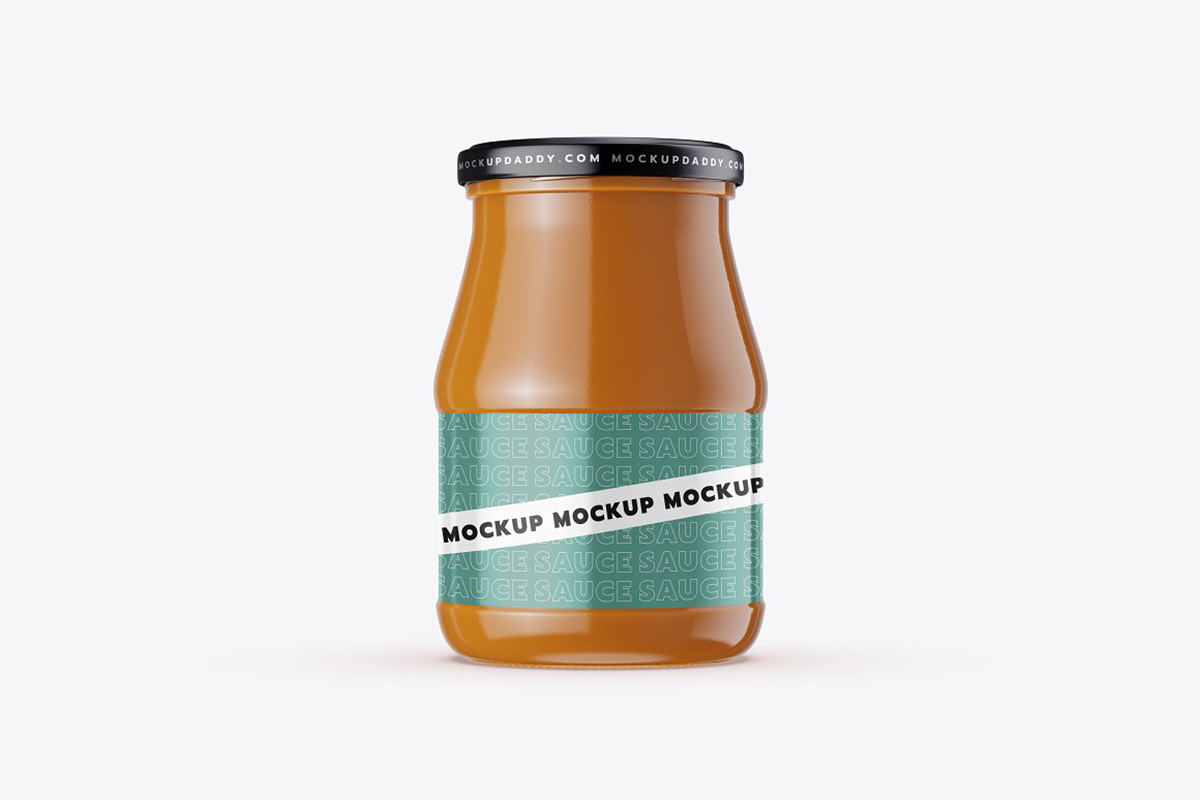 Glass jar mockup with black lid on a white background