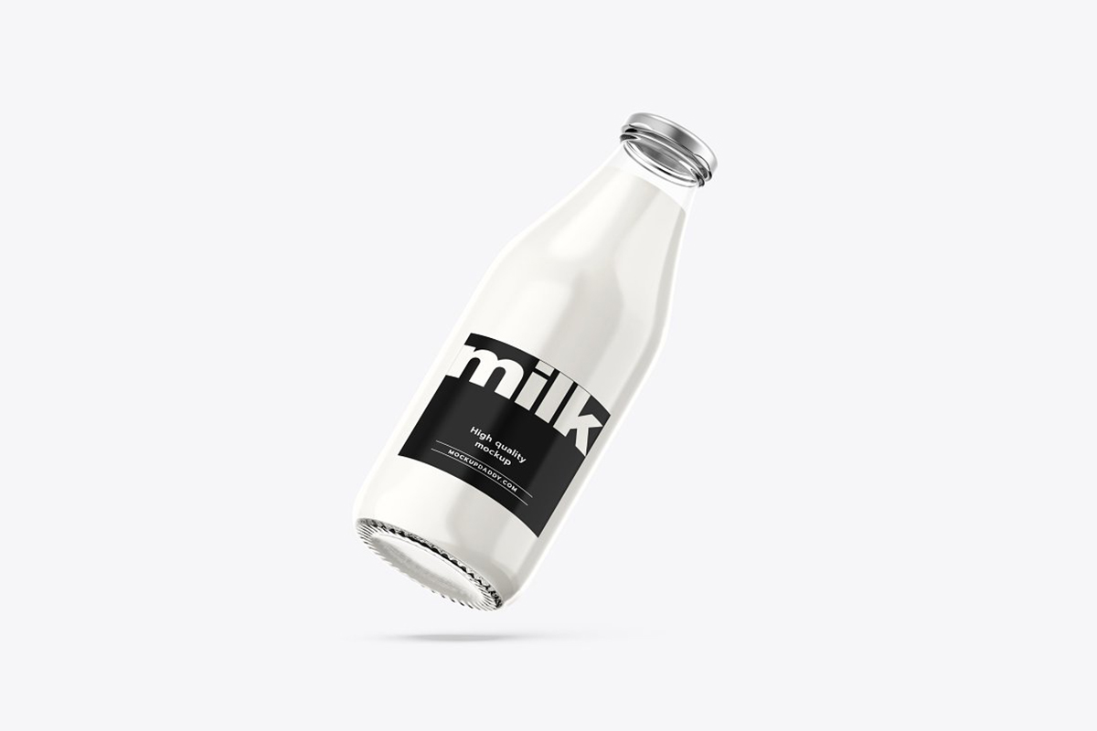 Glass bottle of milk mockup 