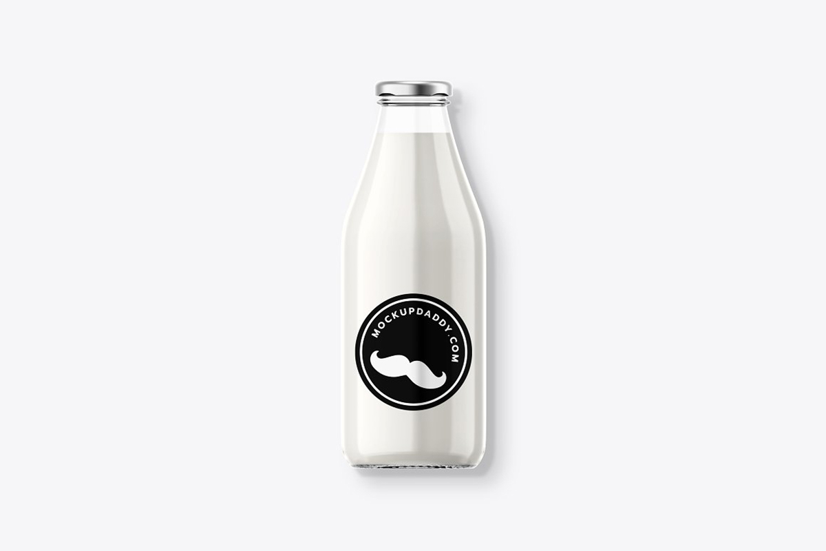 Glass milk bottle with mustache mockup