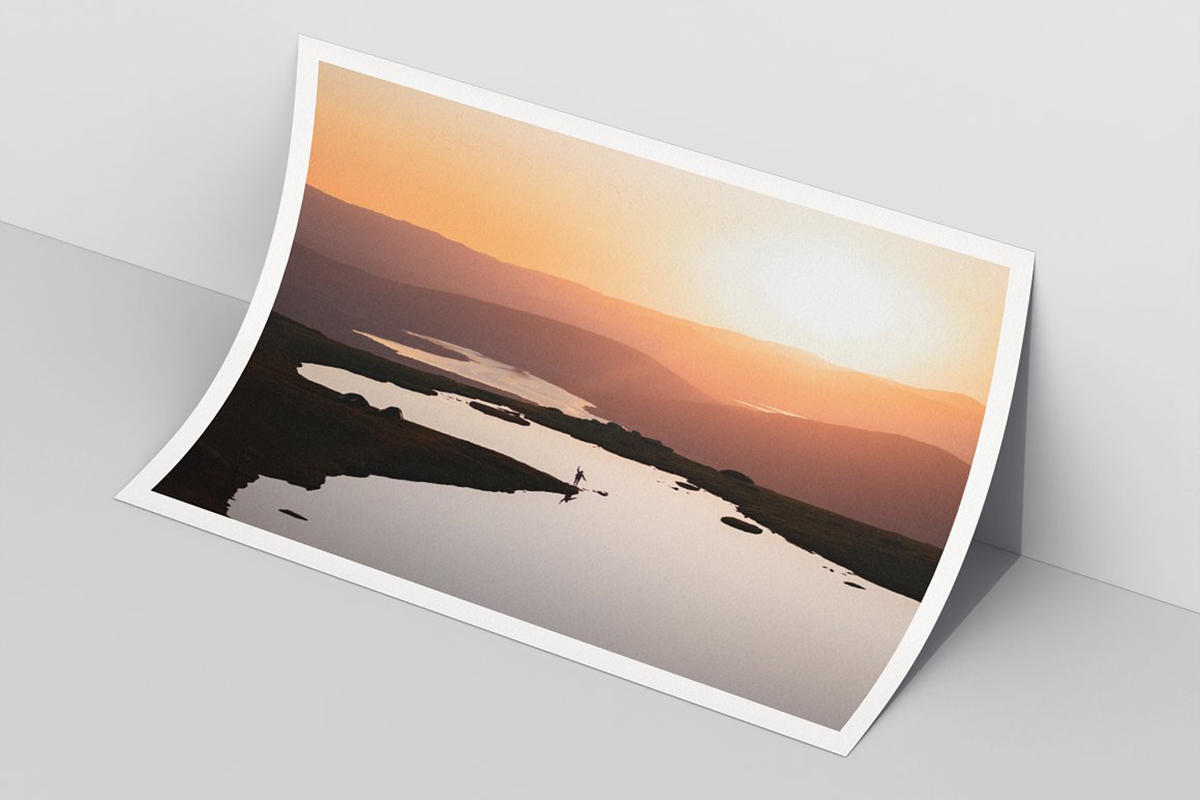 Downloadable A4 landscape paper mockup in PSD, leaning