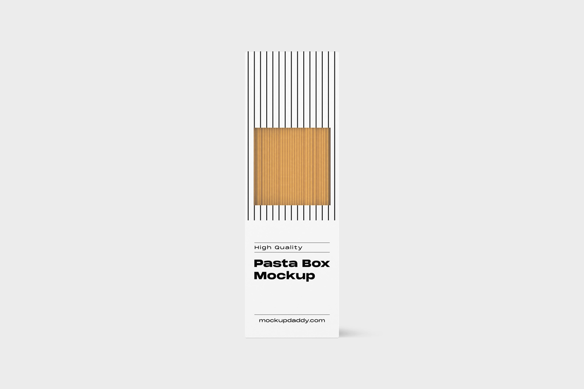 Mockup of a box of pasta from back side on white background