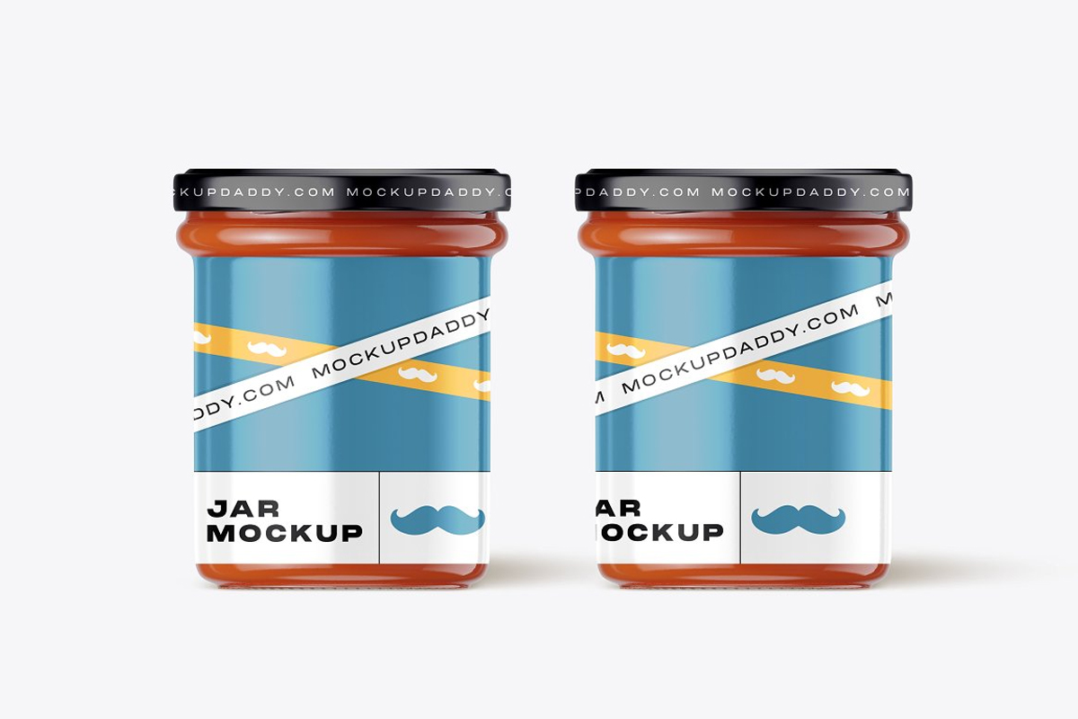 Blue sauce Jar Mockup with white lable 