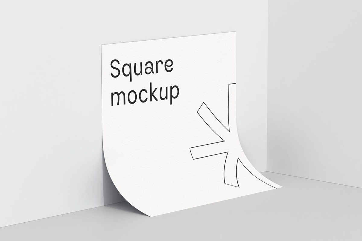 Square paper mockup leaning against a wall