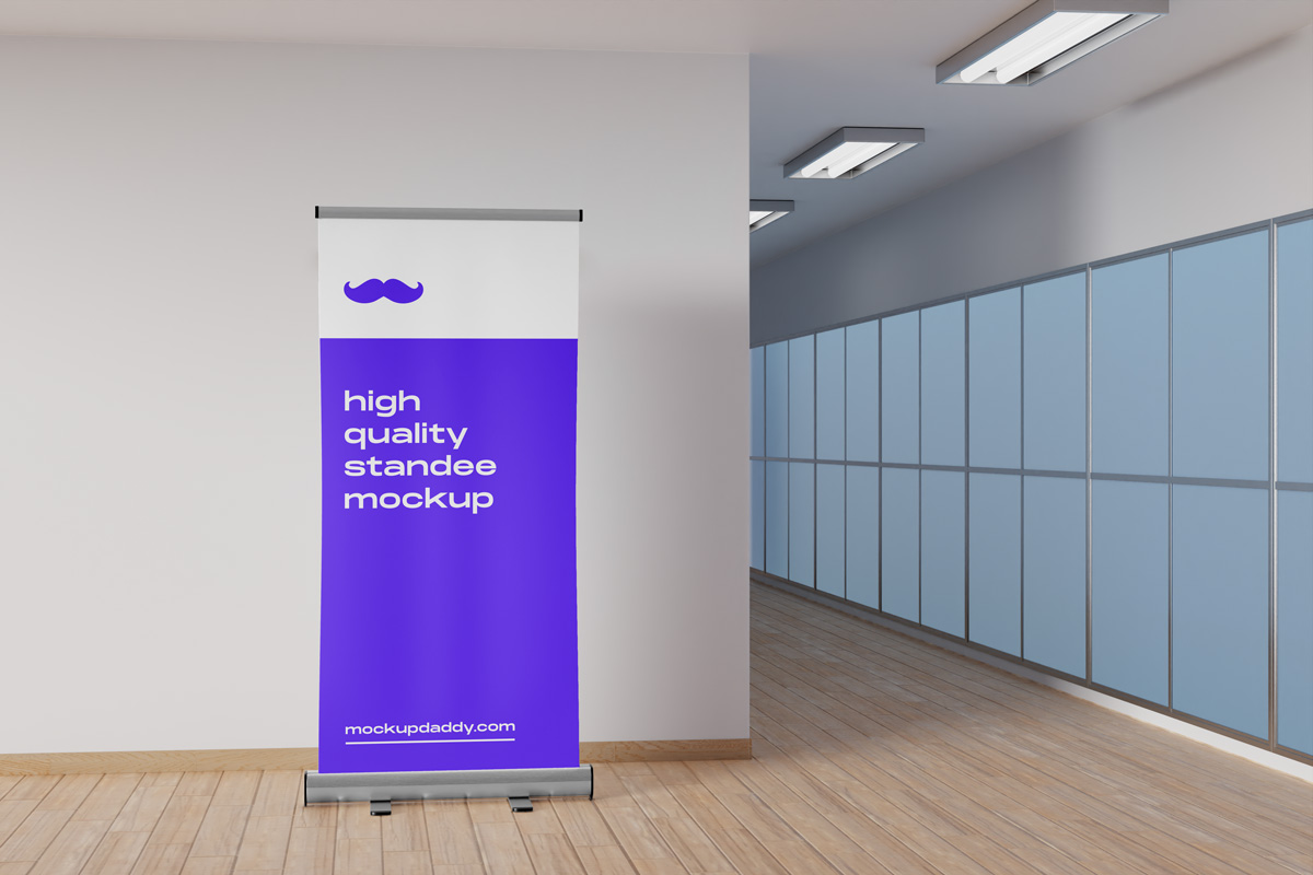 Digital standee mockup with customizable text and graphics