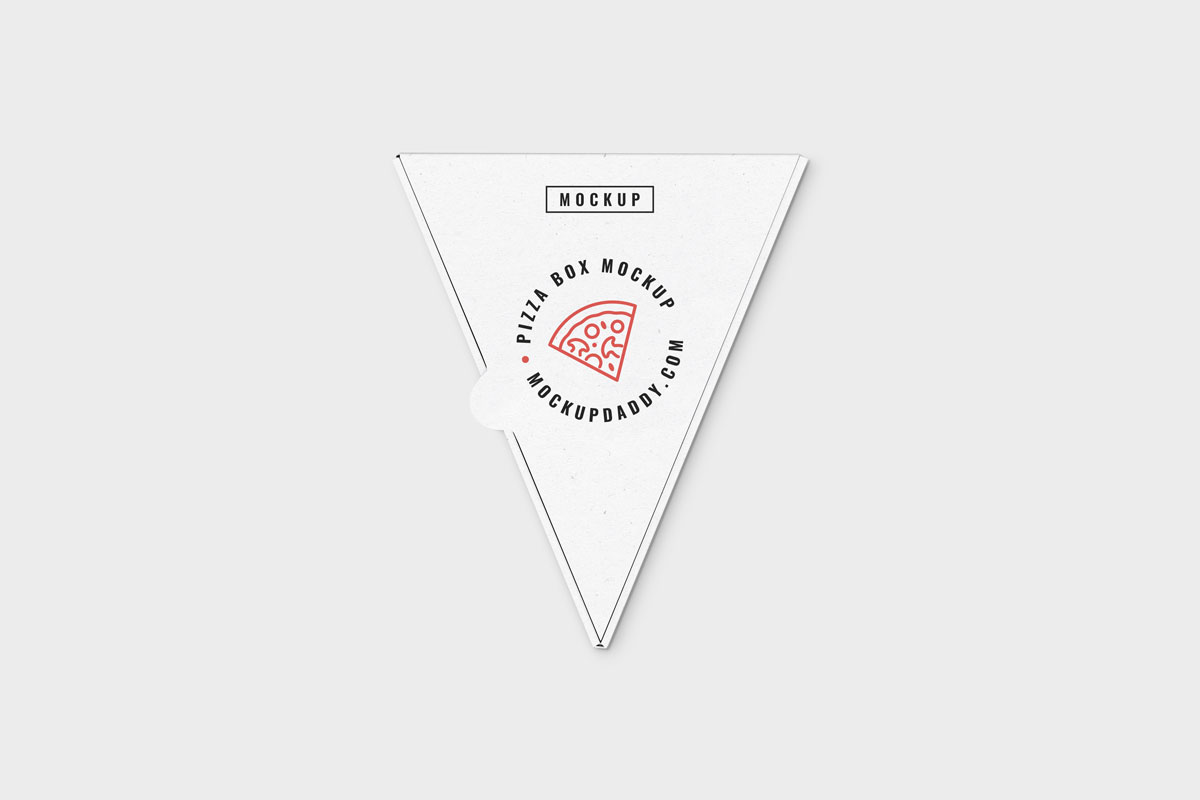 Triangle Pizza Box Mockup from upper side on white background