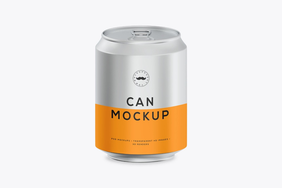 Silver aluminum can mockup With orange lable