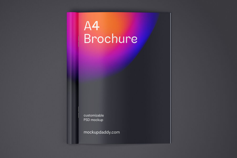 Open A4 landscape brochure mockup with a shadow