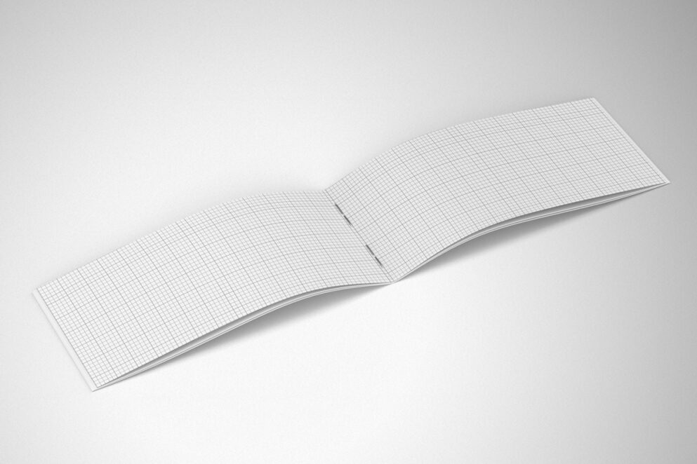 Landscape brochure mockup with a folded edge and a shadow