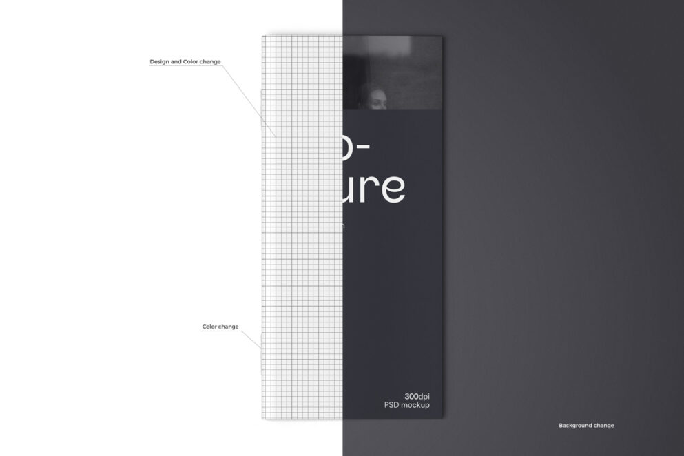 Vertical DL brochure mockup with a grid background