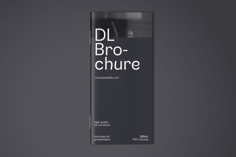 Black and white DL vertical brochure mockup