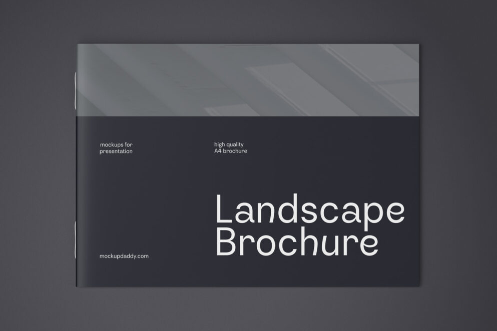 Landscape brochure mockup, front view
