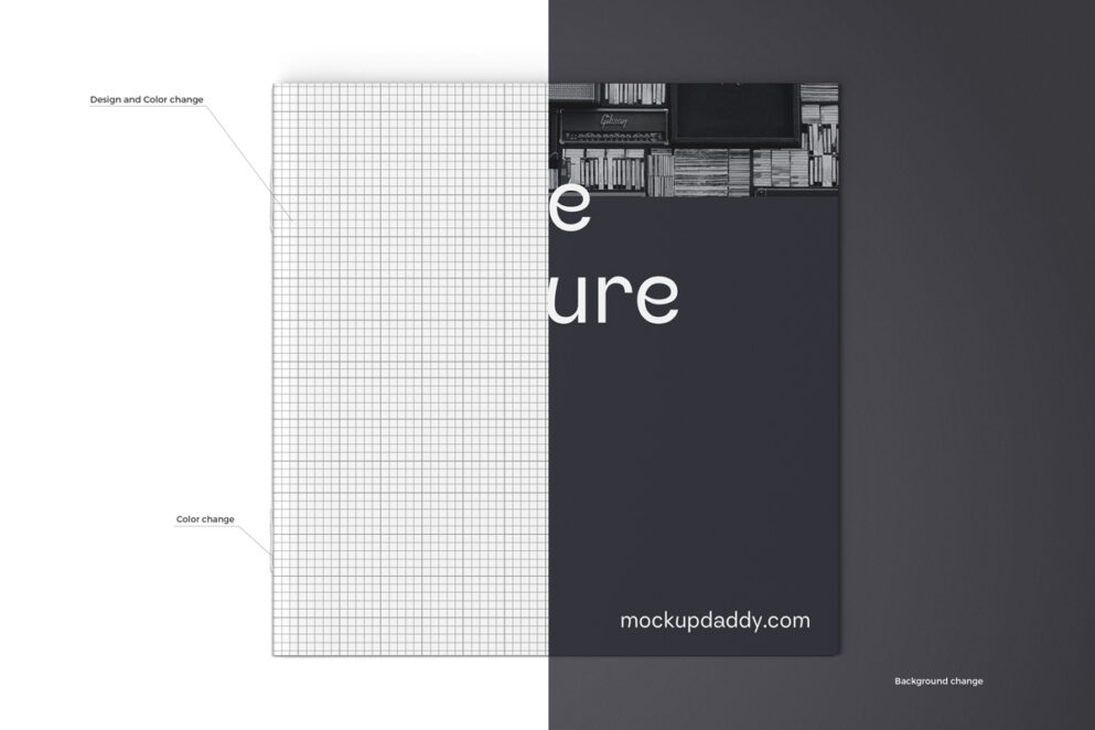 Two square brochure mockups, one with a dark background and one with a light background.