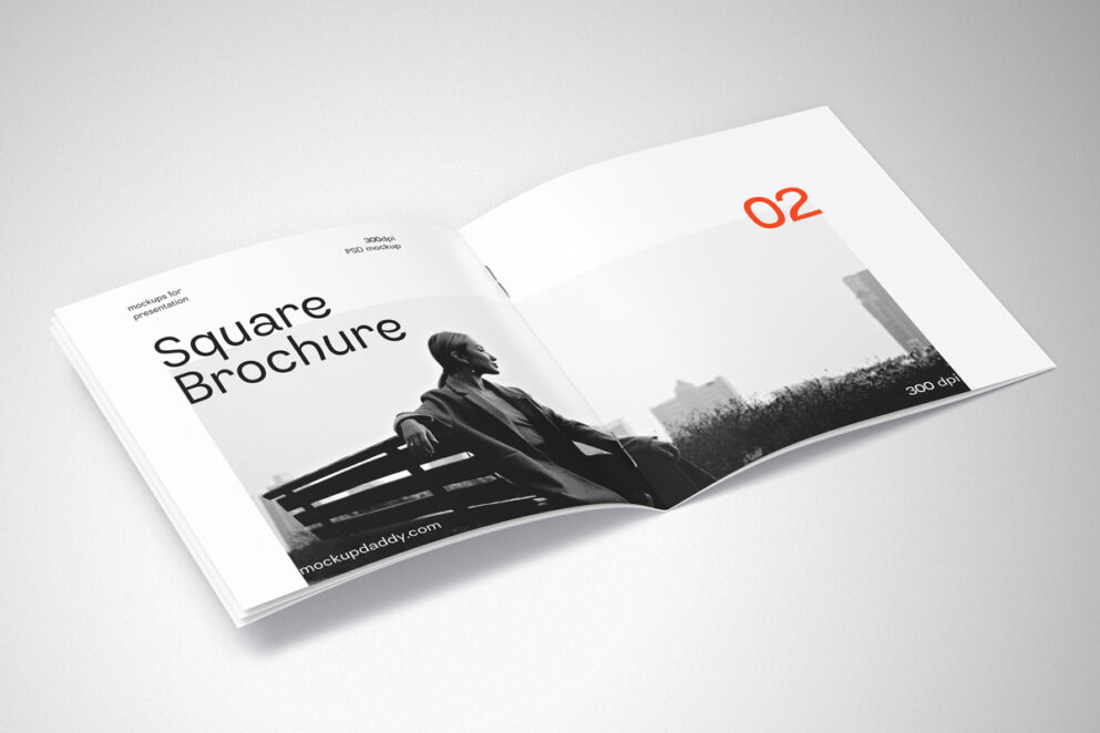 Square brochure mockup with a folded edge and a shadow