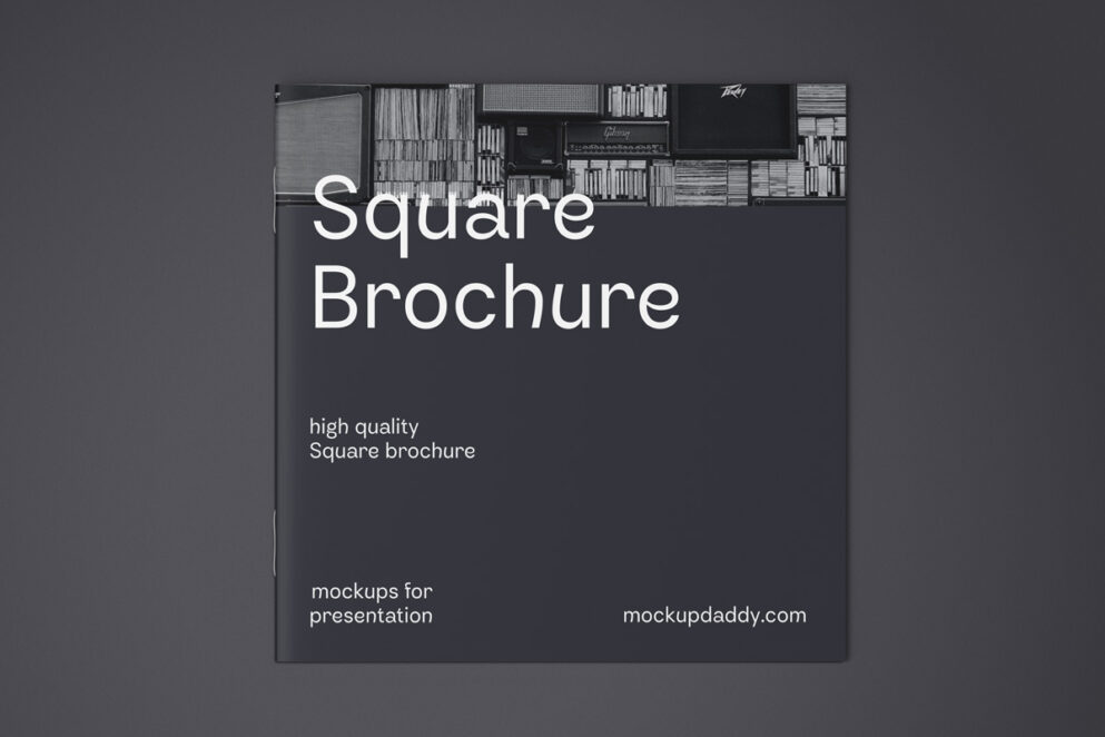 Open square brochure mockup with a colorful splash design