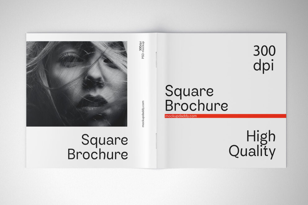 Open square brochure mockup with customizable pages