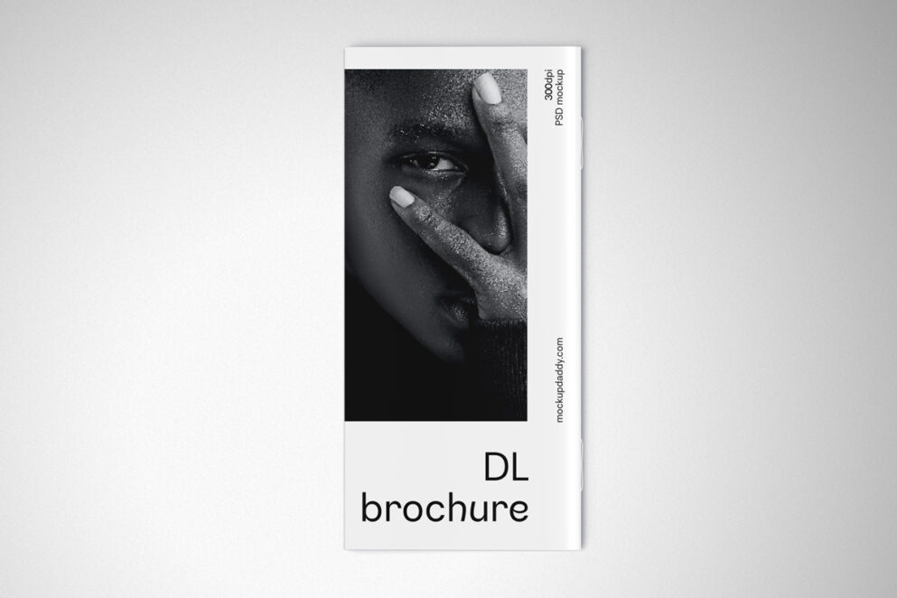 Black and white brochure mockup, top angle