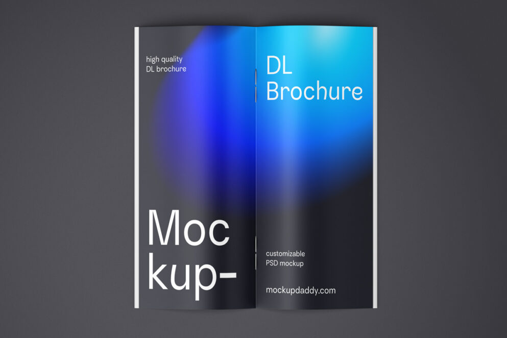 Vertical tri-fold brochure mockups in PSD format