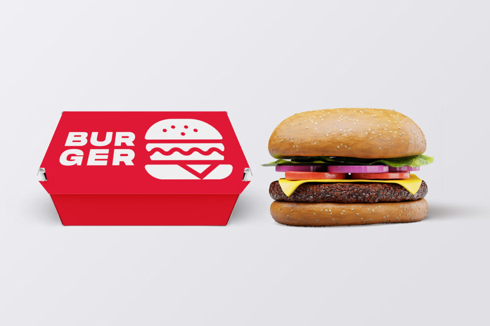 Mockup of a burger and a burger box.

