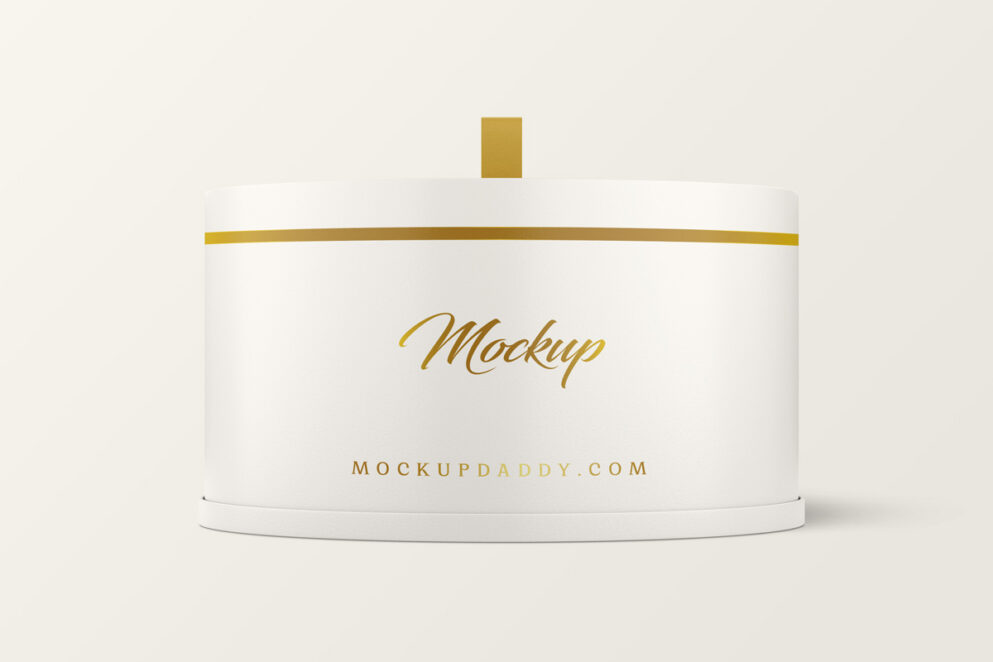 White cake packaging box with brown ribbon on a white background