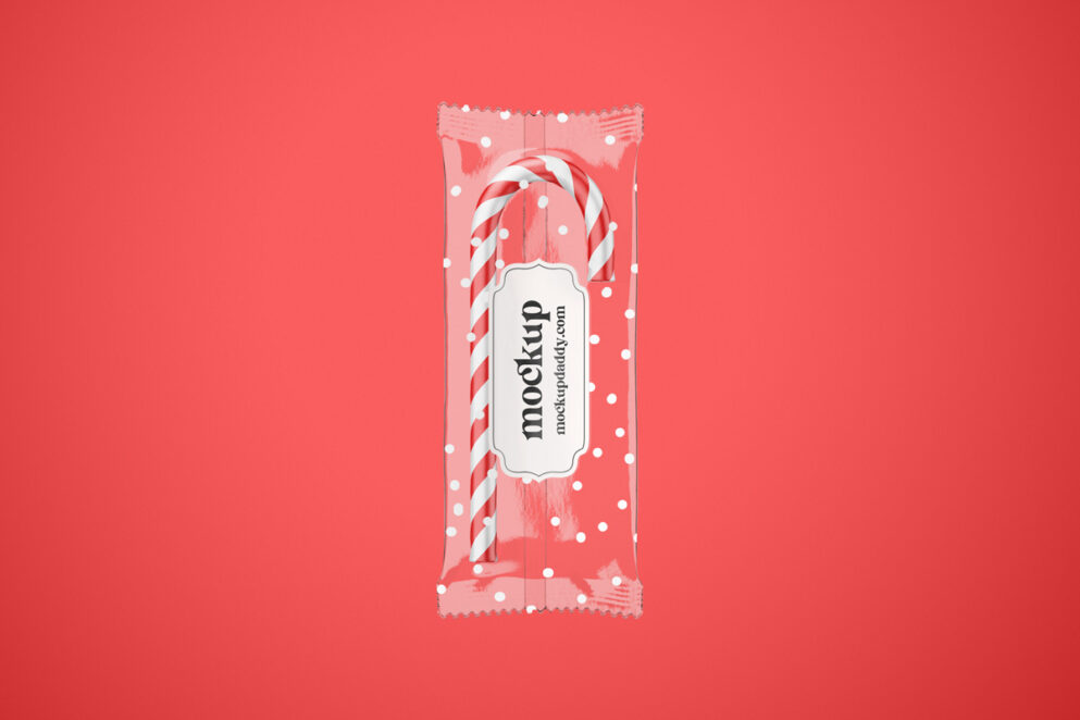 Candy Cane clear plastic Packaging Mockup on a red background
