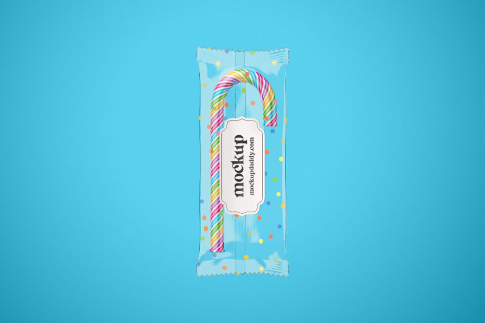  rainbow color Candy Cane clear plastic Packaging Mockup 