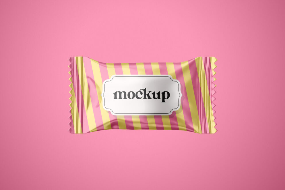 Candy Sachet Mockup with yellow and pink strip 