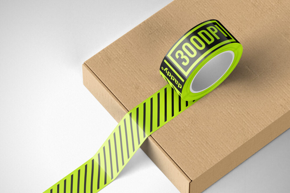 Green Duct Tape Mockup with black line on brown board