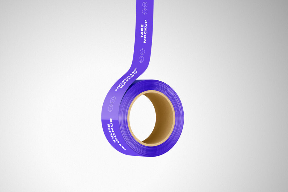Rolls of purple duct tape mockup hanging from a string