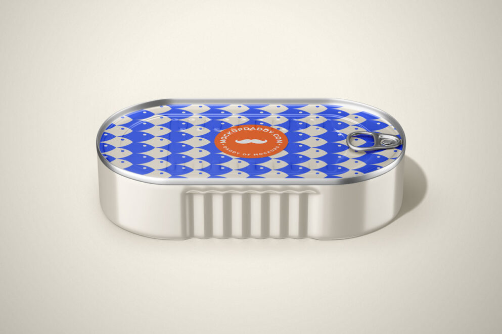 Blue and white patterned Sardine tin mockup 