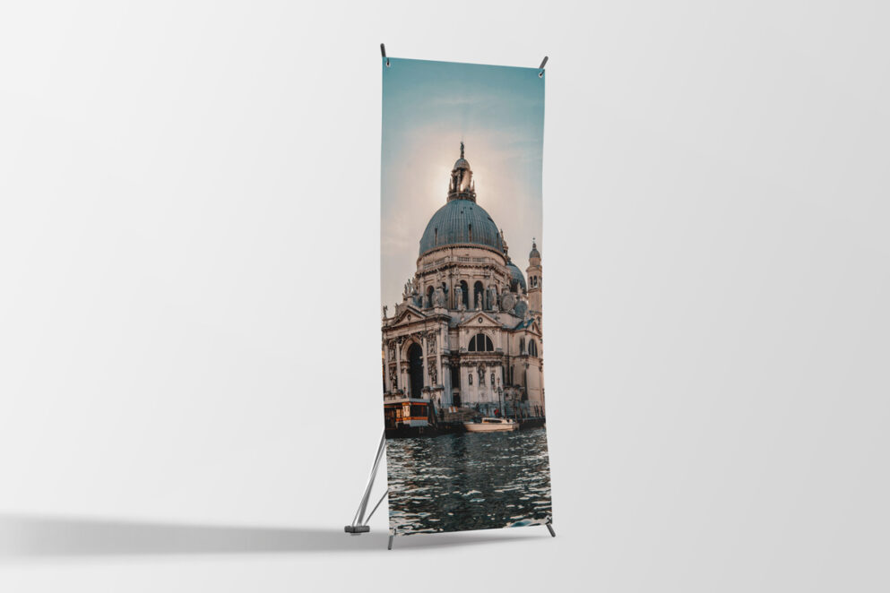 Free X-stand banner mockup with customizable design