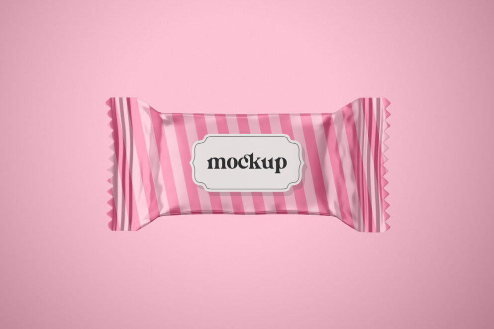 Pink striped candy bar mockup on pink background
