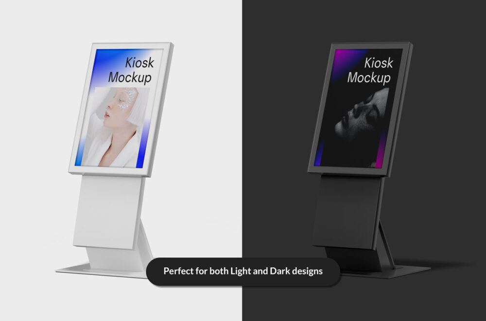 Double-sided digital kiosk mockup with customizable graphics