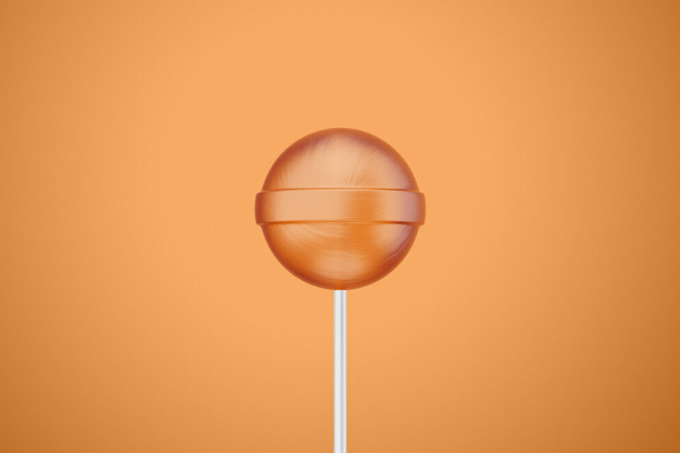  Orange ball Lollipop Mockup on white stick