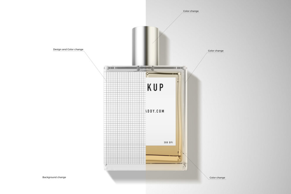 Customizable perfume bottle with silver cap mockup