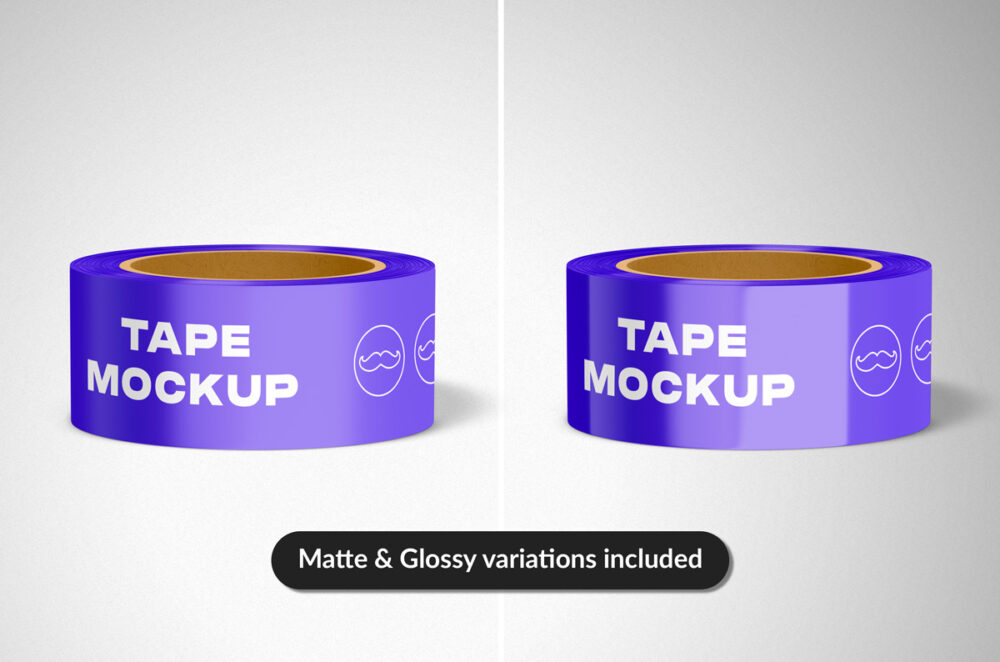 Rolled-up purple duct tape mokeup on white background