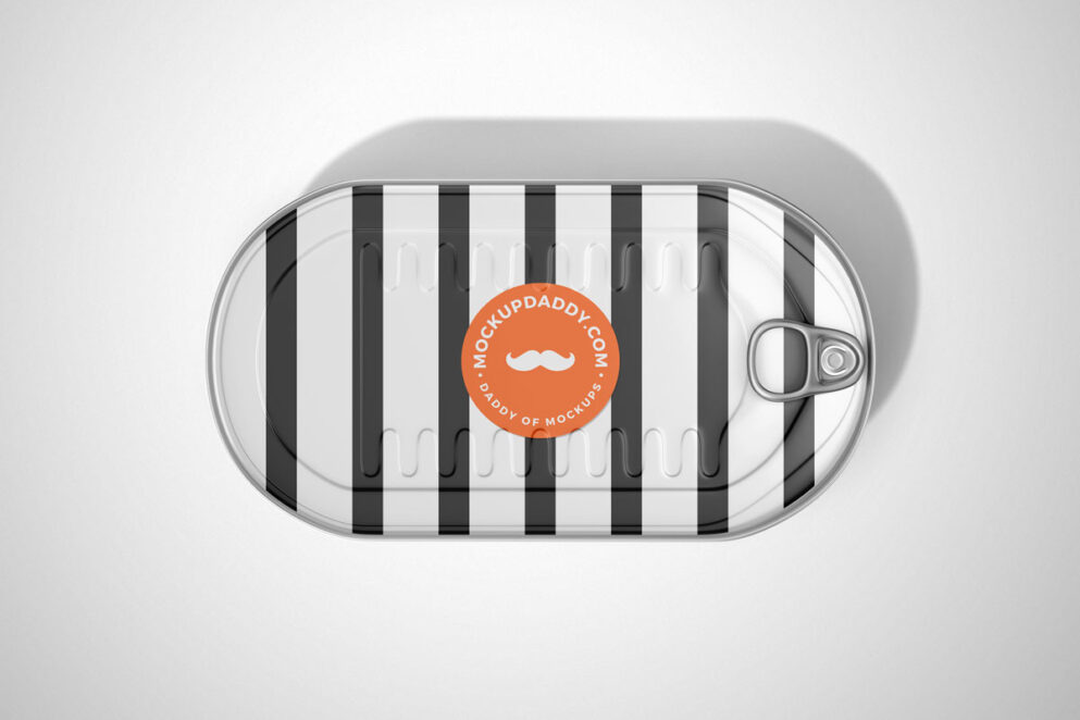 Black and white striped tin with orange sticker mockup