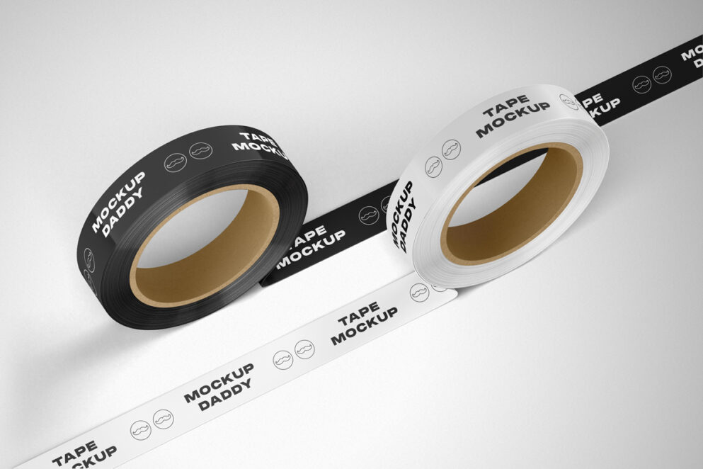 Roll of black and white packaging tap mockup

