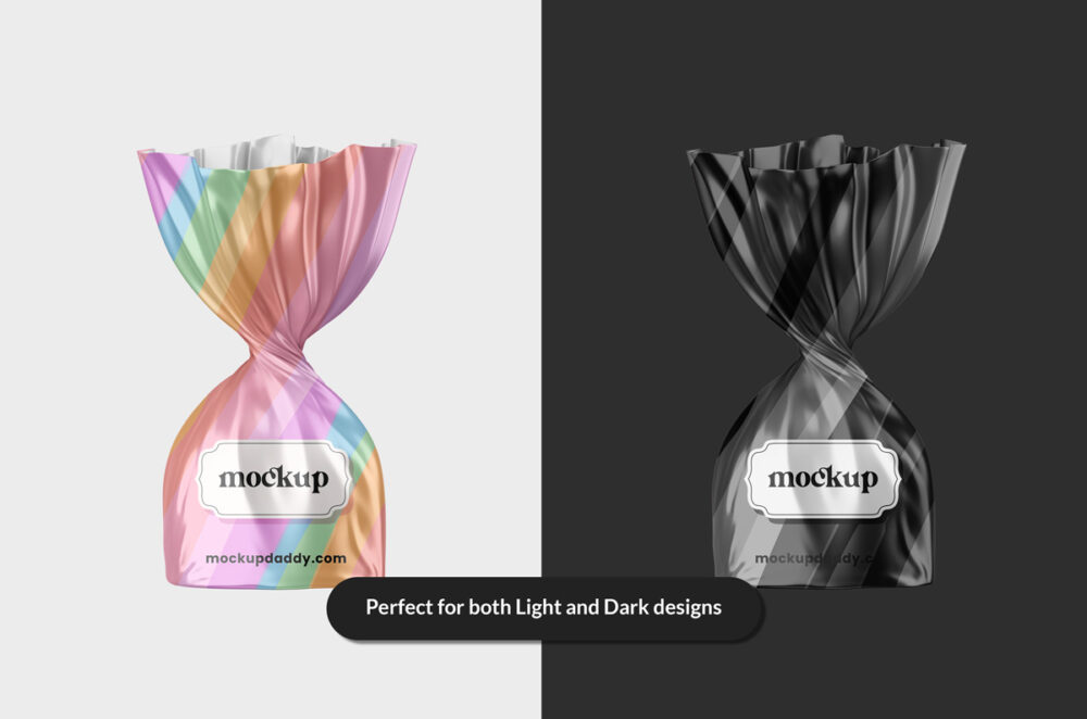 Wrapped candy in multicolor and black packaging mockup 
