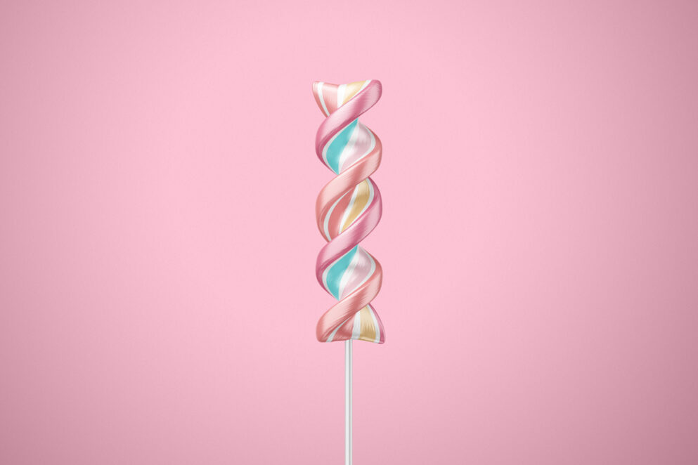 Twisted Lollipop PSD mockups on white stick on pink background