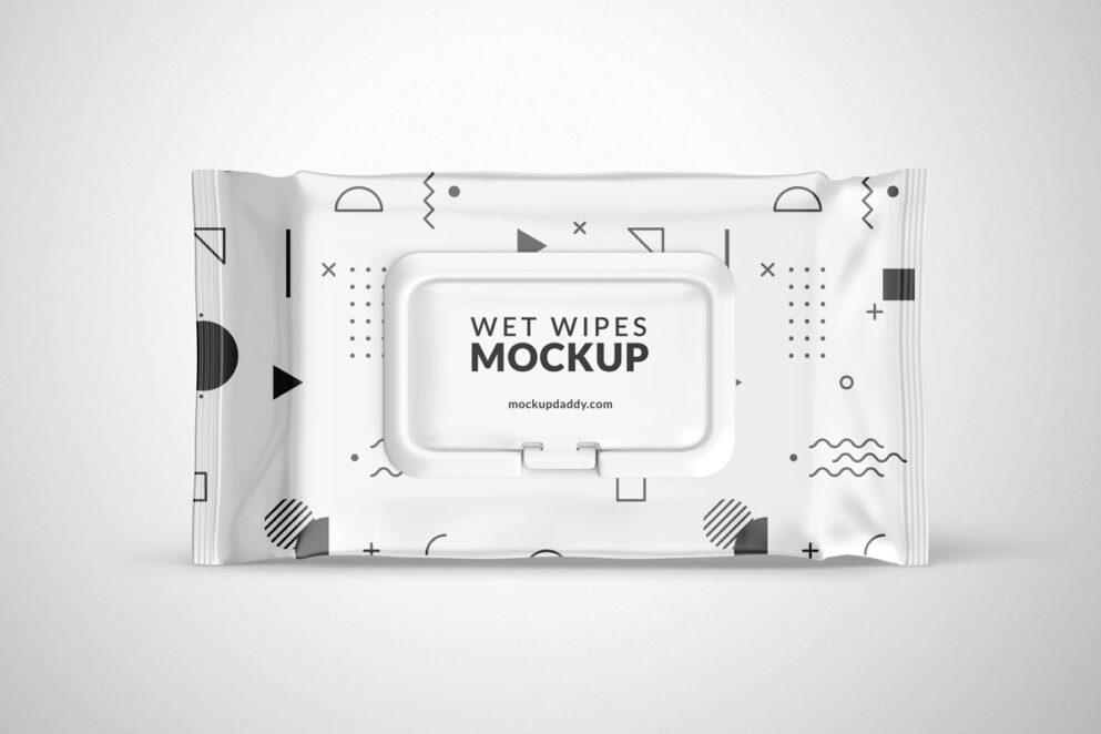 Black and White wet wipes mockup with open lid