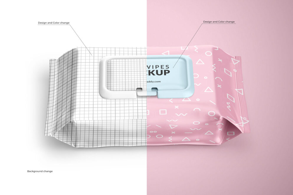  customizable Wipes Packaging Mockups with pink and white background