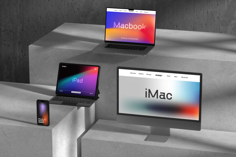 Apple Products Mockups iPad, iPhone, Mac, iWatch and iMac
